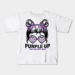 Purple up for military kids Messy bun Military child Month Kids T-Shirt